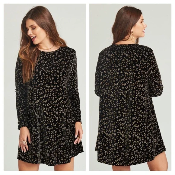 Show Me Your MuMu Glitter Cheetah Toby Swing Dress Black Gold S NWT - Picture 1 of 9